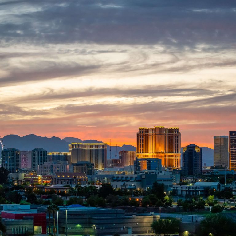 Las Vegas skyline at sunset